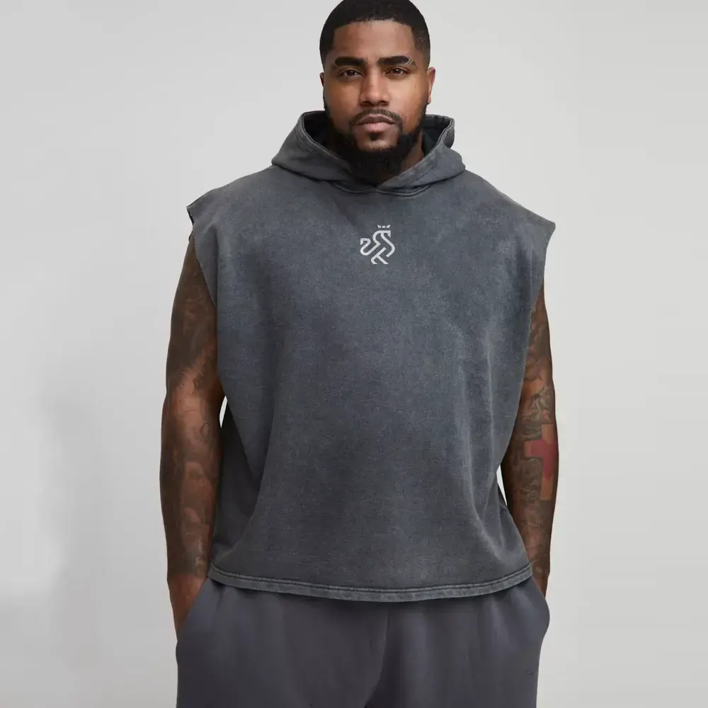 Plus Oversized Boxy Sleeveless Acid Wash Hoodie