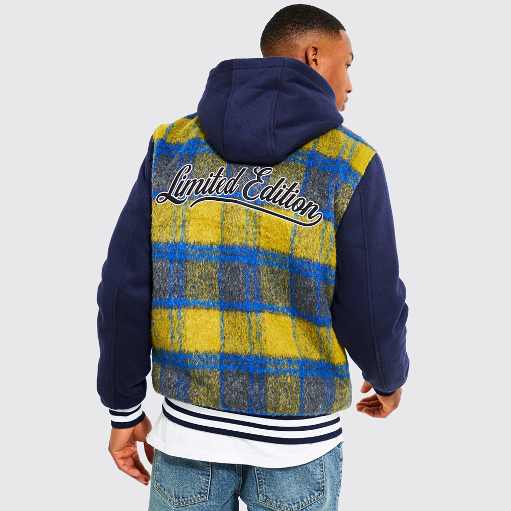 Boxy Melton & PU Collared Varsity Jacket